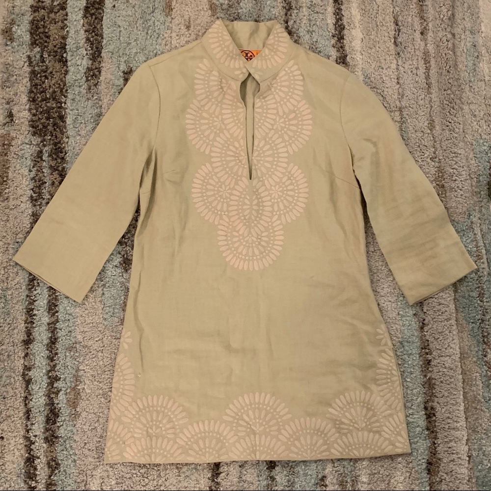 Tory Burch Tan Tunic with Intricate Embroidery